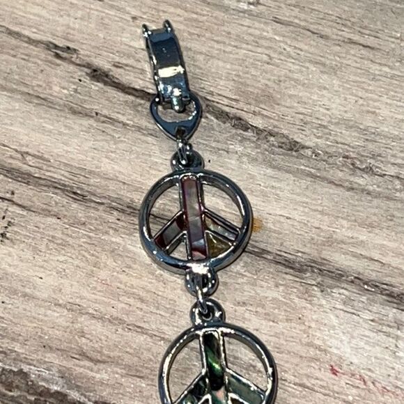 Peace Sign With Shell Inlay Set In Silver Tone Tennis Bracelet - Picture 3 of 7